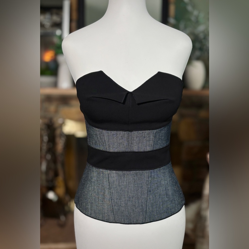 Roland Mouret Navy Stretch Denim Cinderella Strapless Bustier Corset, Sz 2